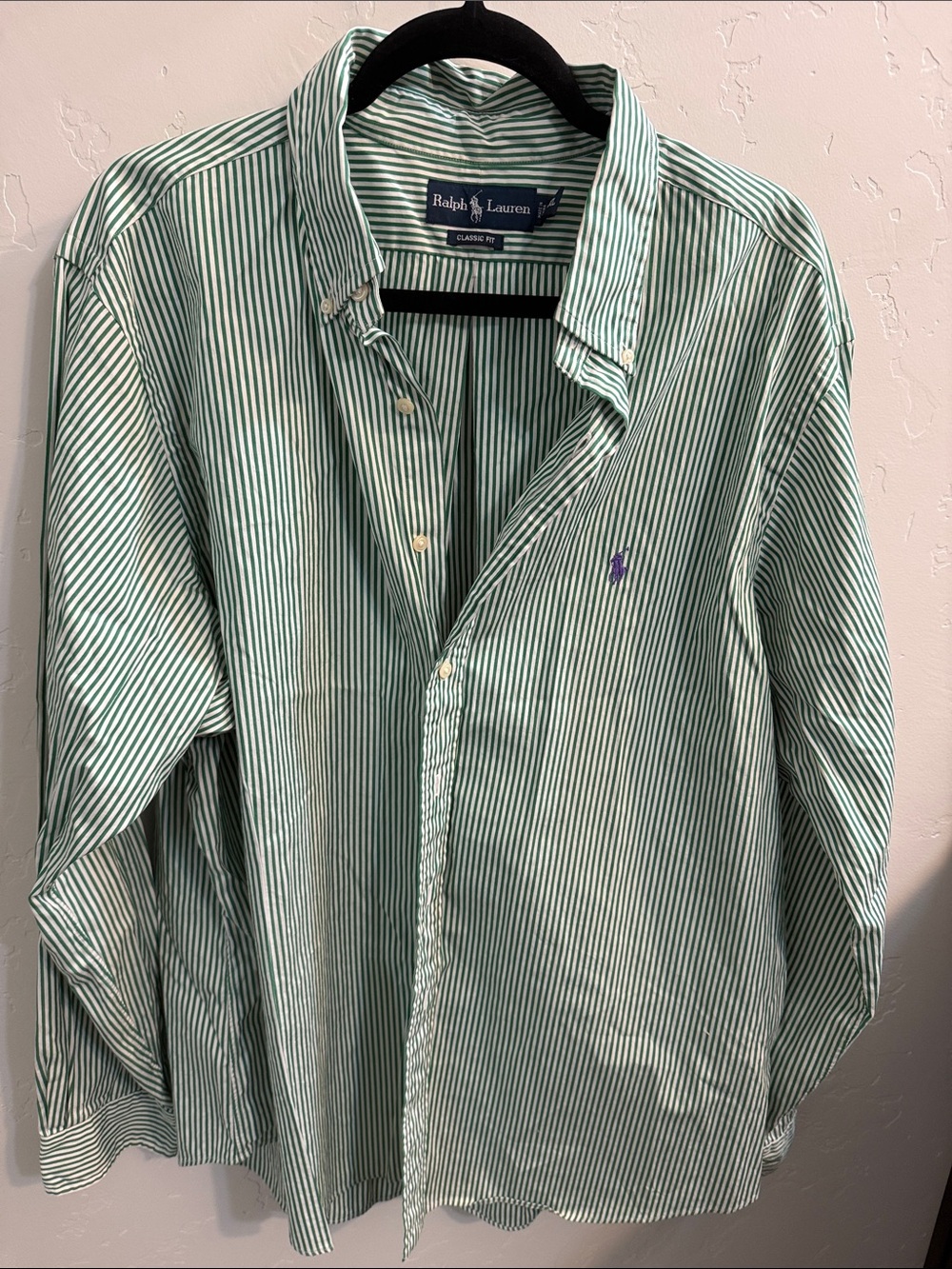 Ralph Lauren Green and White Striped Button-Down Shirt